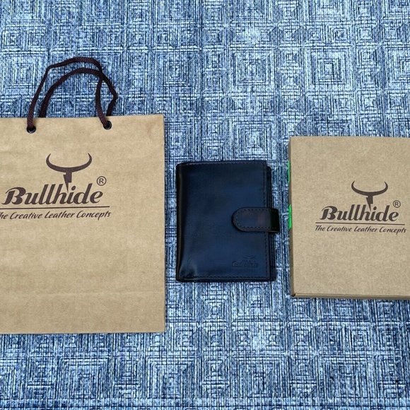 Leather Card Holder Wallet Dark Brown Genuine Leather Men Billfold Box n Bag - Picture 12 of 12